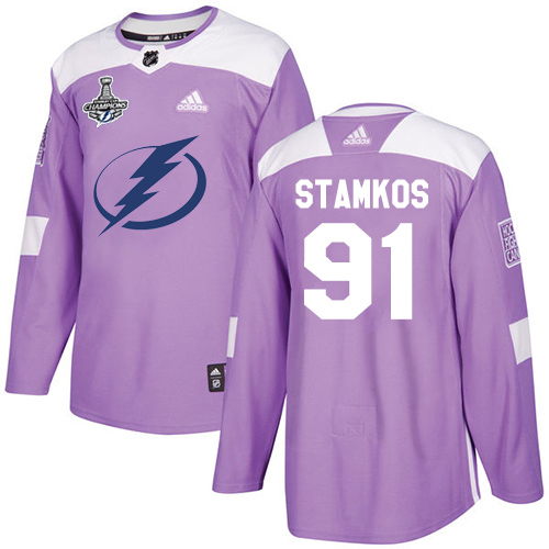 Men Adidas Tampa Bay Lightning #91 Steven Stamkos Purple Authentic Fights Cancer 2020 Stanley Cup Champions Stitched NHL Jersey